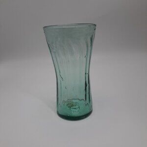 Green Ribbed Hand Blown Drinking Glass Tumbler Made in Mexico Bubbles